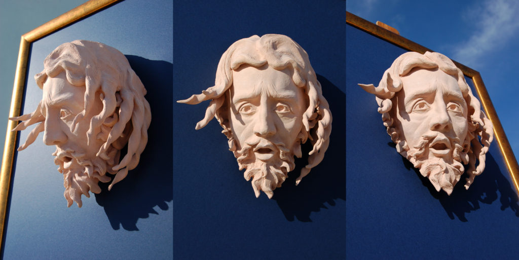 mark, aspinall, sculpture, christ, head, modeled, clay, illusory, statue