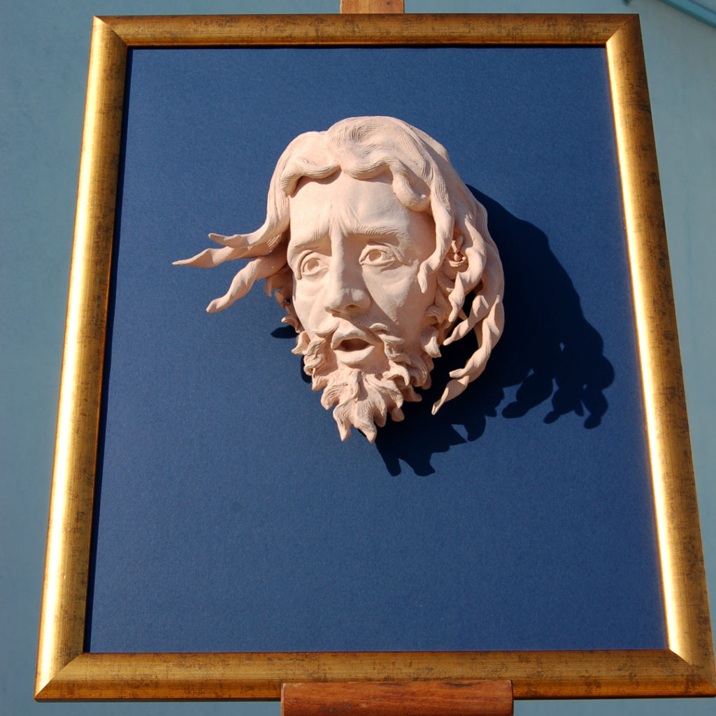 mark, aspinall, sculpture, christ, head, modeled, clay, illusory, statue