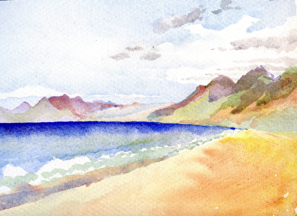 Fuerteventura, west coast, watercolour, Mark Aspinall