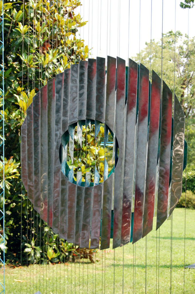 anamorphic, shape shifting, sculpture, landscape, garden, stainless, steel, geometric, abstract, Aspinall, art
