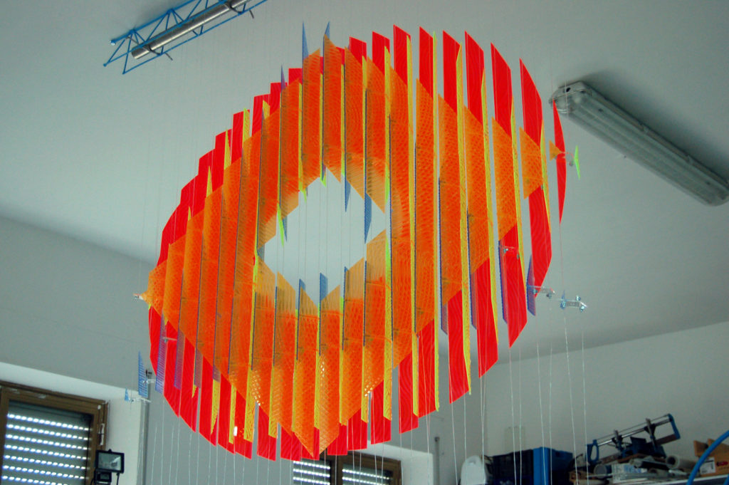 anamorphic, shape shifting, sculpture, acrylic, carved, coloured, geometric, abstract, Aspinall, art, rainbow, suspended