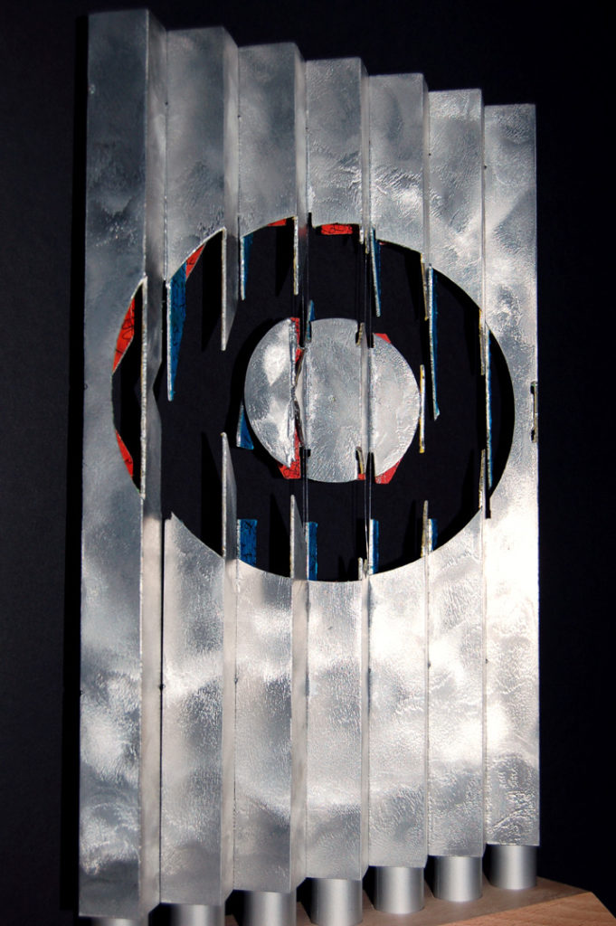 anamorphic, shape shifting, sculpture, aluminium, tube, geometric, abstract, Aspinall, art,