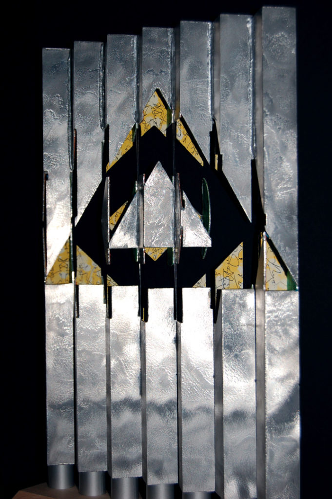 anamorphic, shape shifting, sculpture, aluminium, tube, geometric, abstract, Aspinall, art,