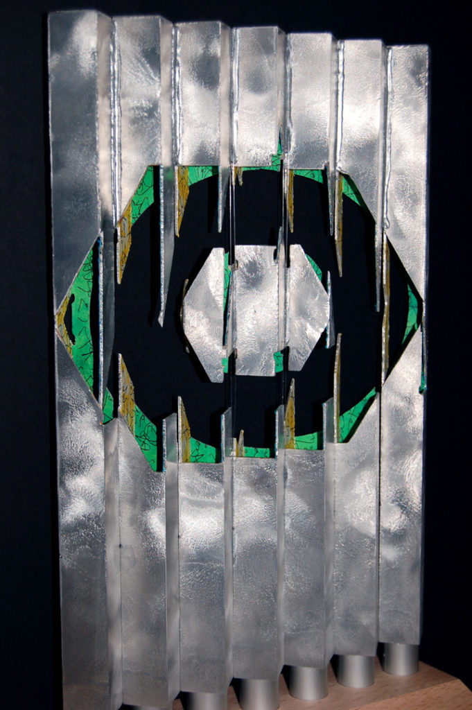 anamorphic, shape shifting, sculpture, aluminium, tube, geometric, abstract, Aspinall, art,