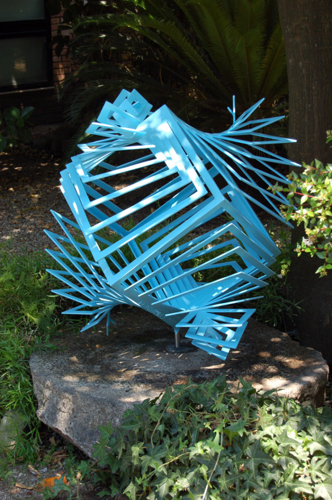 steel, cube, blue, optical, expansion, abstract, geometric, sculpture, Aspinall