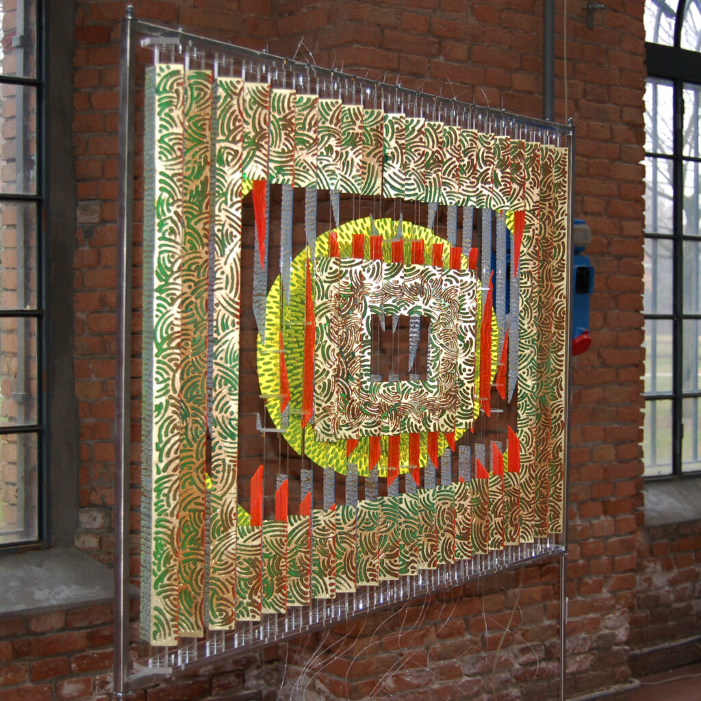 Anamorphic, optical, shape shifting, geometric, chaos, order, gilded, Mark Aspinall, Venice