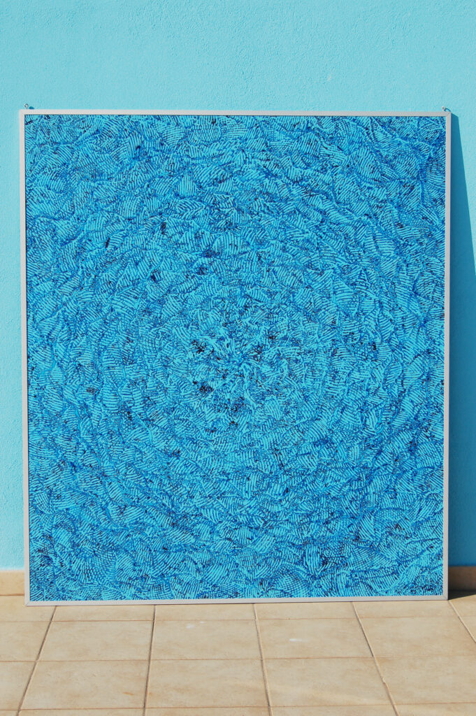 mark, aspinall, large, blue, panel, layered, colours
